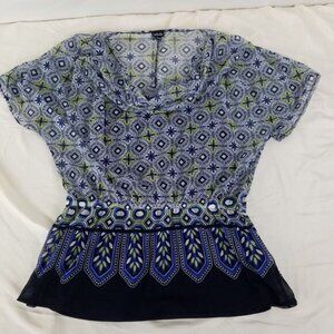 Rafaella Shirt Womens‎ Small Blue Top Sheer Short Sleeve Cowl Neck Blouse